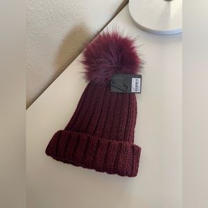 NEW burgundy dark red knit hat with fur